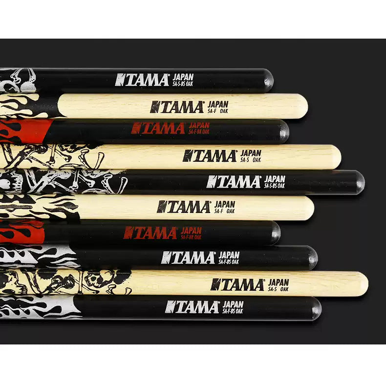 Tama 5A-F-BR Rhythmic Fire Japanese Oak 5A Drumsticks, Black/Red Pattern - Reco Music Malaysia