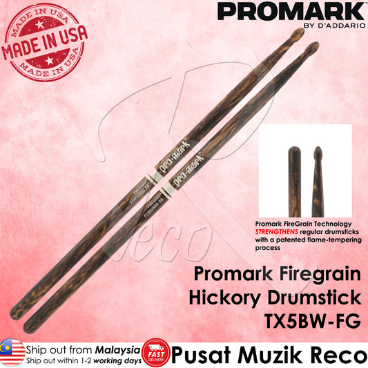 Promark TX5BW-FG Classic Forward 5B FireGrain Hickory Drumsticks Oval Wood Tip - Reco Music Malaysia