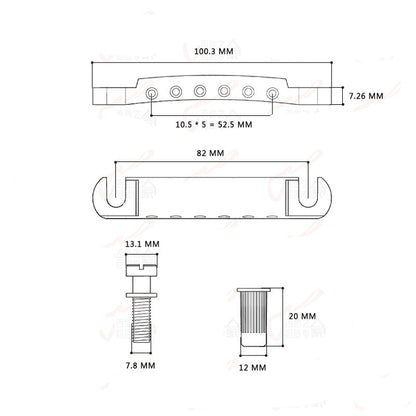 RM GF0252-92 Chrome Electric Guitar Epiphone Tune-o-matic Bridge and Tailpiece Set Stopbar Set - Reco Music Malaysia