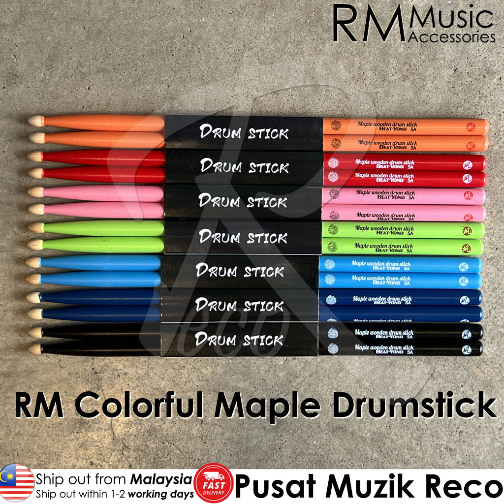 RM Maple Wood Tear Drop Tip Drum Sticks Budget Colorful 5A Drumstick