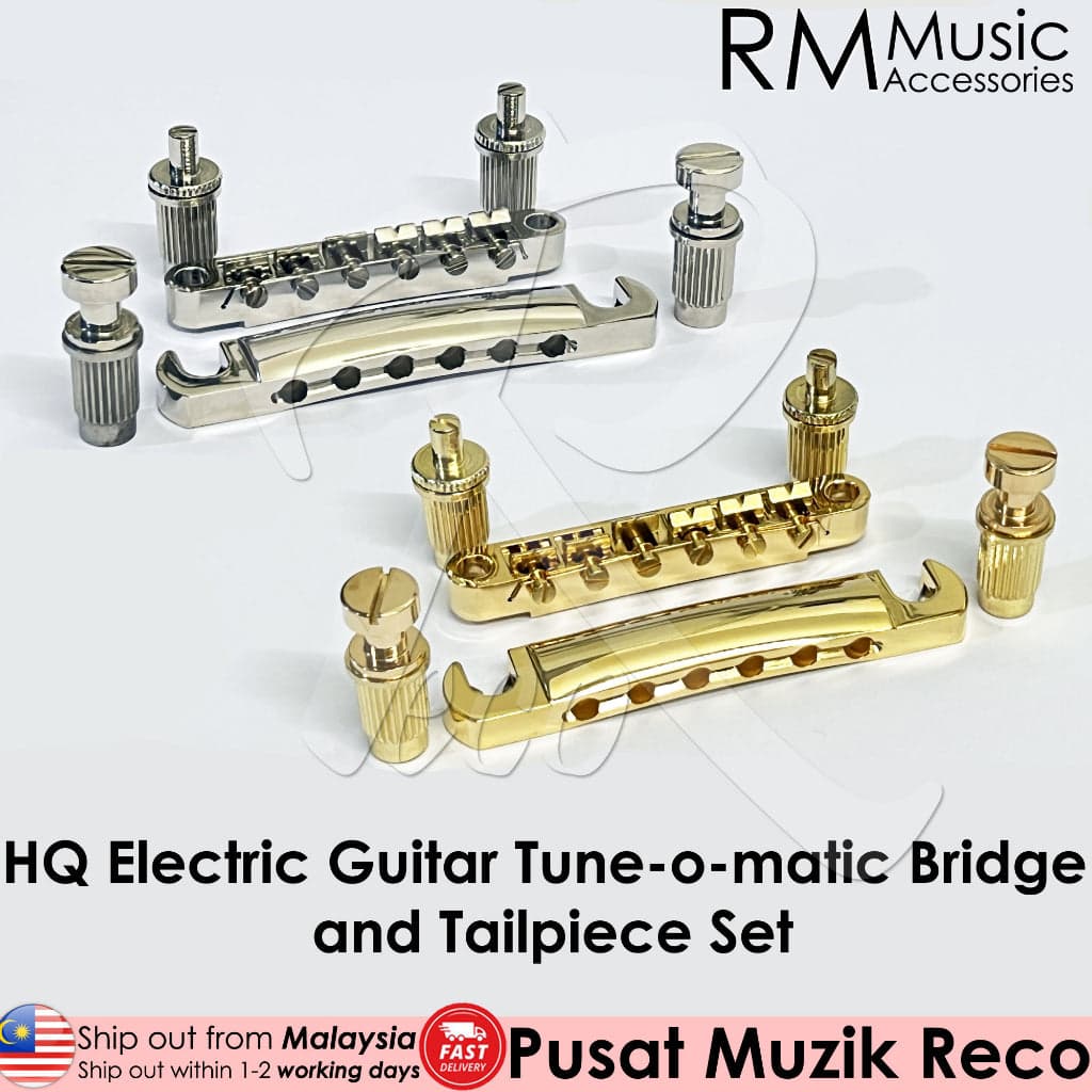 *RM Gold Electric Guitar Epiphone Tune-o-matic Bridge and Tailpiece Set Stopbar Set - Reco Music Malaysia