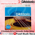 *D'Addario EJ16 Phosphor Bronze Acoustic Strings, 12-53 Light - Reco Music Malaysia