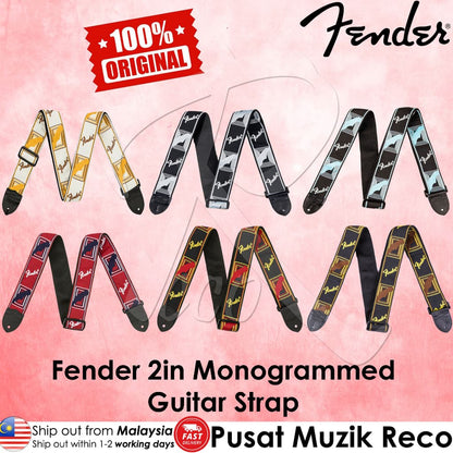 *Fender 0990681502 2" Monogrammed Guitar Strap, Black/Light Gray/Blue - Reco Music Malaysia