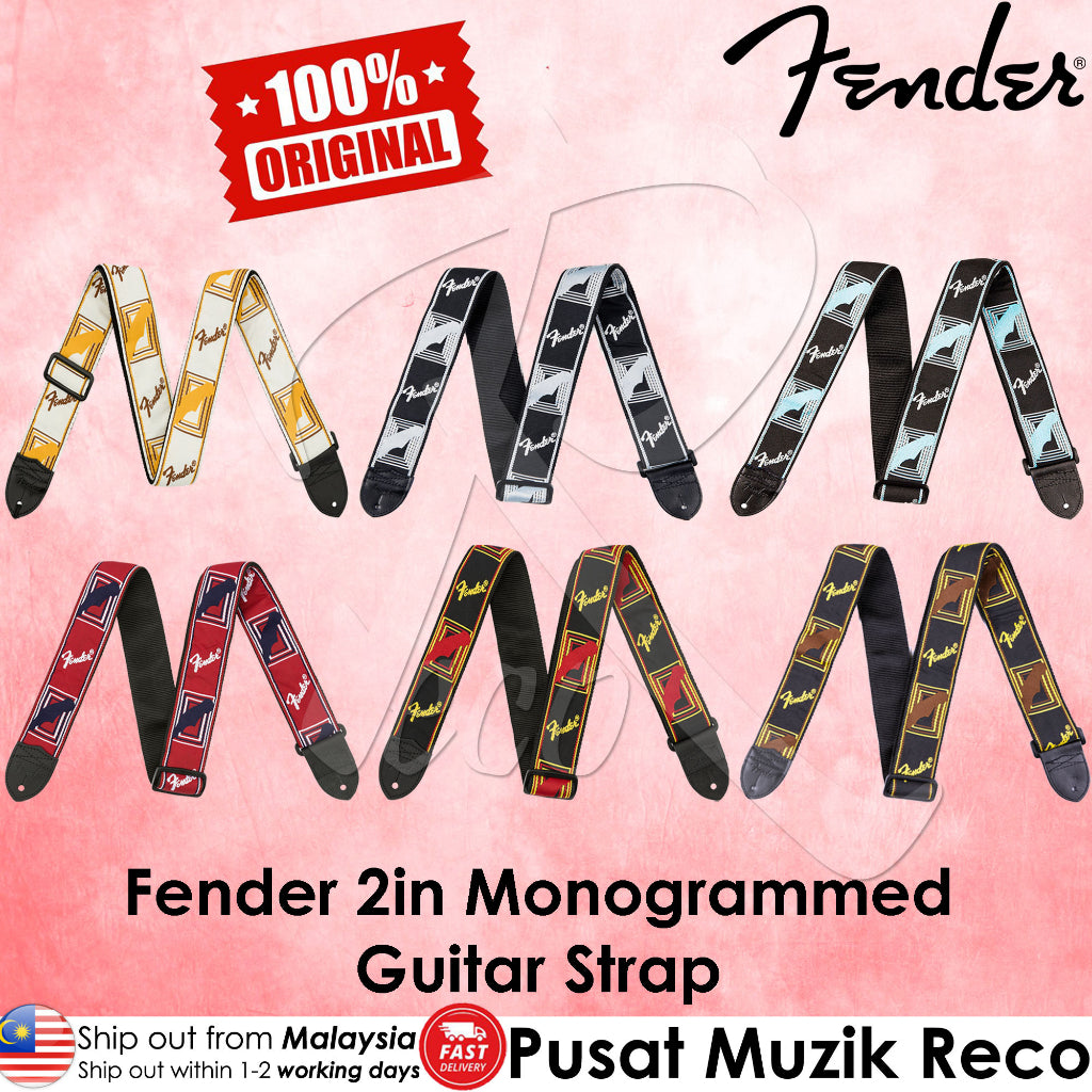 Fender 0990681500 2 Inch Monogrammed Guitar Straps - Black/Yellow/Red - Reco Music Malaysia