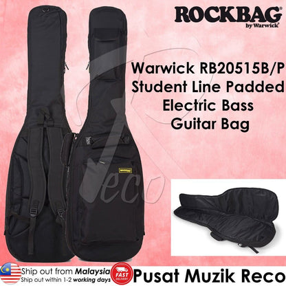 *Warwick RB20515B RockBag Student Line Plus Bass Guitar Gig Bag, Black - Reco Music Malaysia