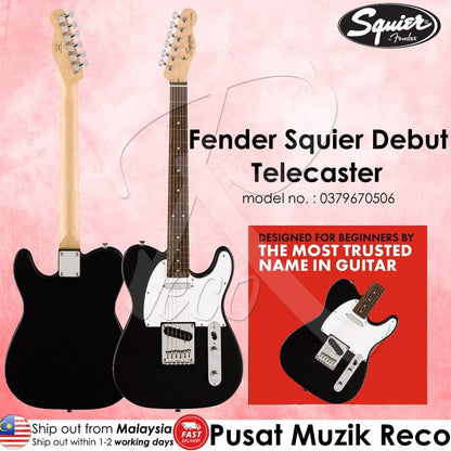 *Squier Debut Series Telecaster Electric Guitar, Laurel FB, Matt Black - Reco Music Malaysia