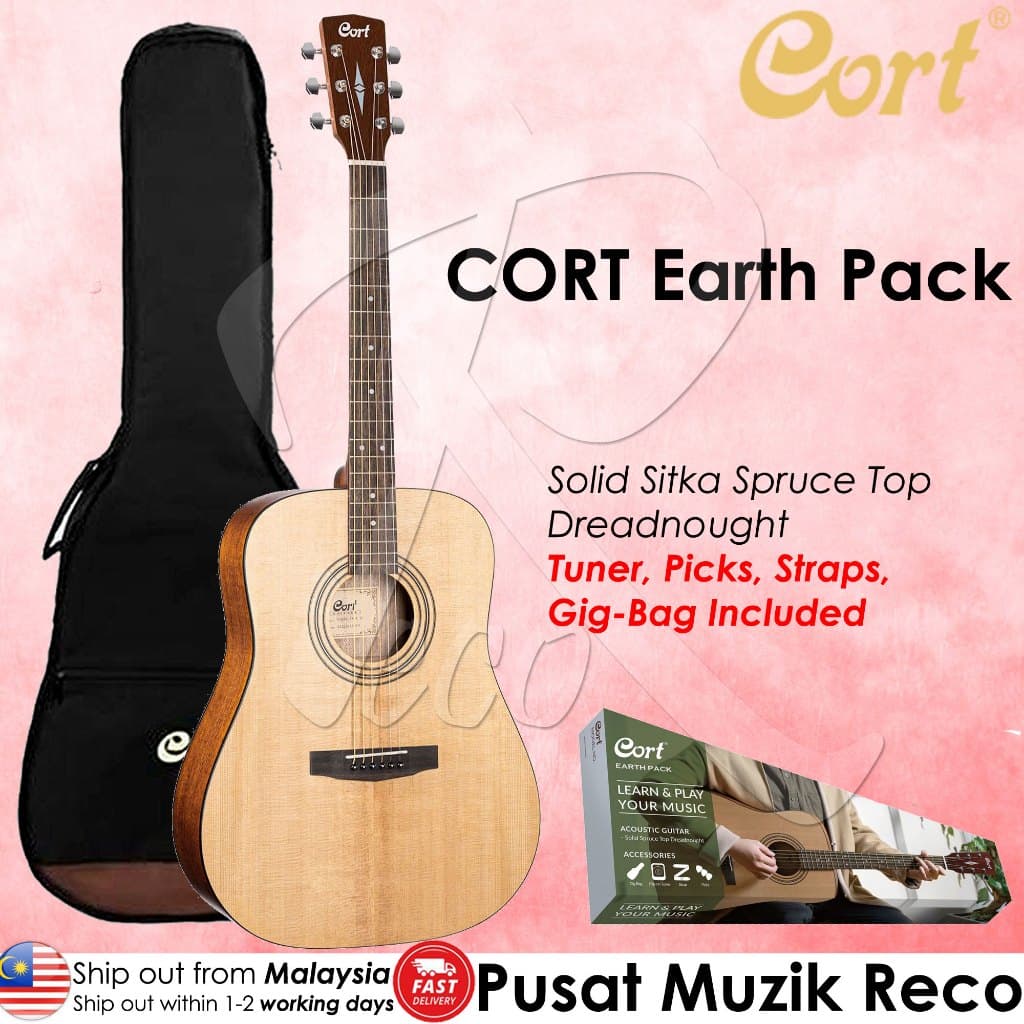 Cort Earth Pack Earth Series Acoustic Guitar Package - Reco Music Malaysia