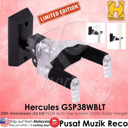 *Hercules GSP38WBLT Plexi Auto Grip System Guitar Hanger, Black Wood Base, Short Arm - Reco Music Malaysia