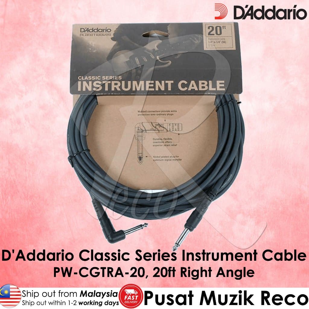 *D'Addario Planet Waves PW-CGTRA-20 20' Classic Series Instrument Cable - Reco Music Malaysia