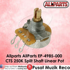 Allparts CTS 250K Split Shaft Linear Pot on a pink background with Allparts logo - Reco Music Malaysia