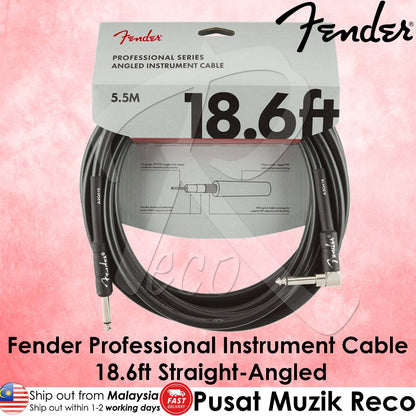 Fender Professional 099-0820-019 Series Angled 18.6Feet (5.5 Metre) Instrument Cable Black - Reco Music Malaysia