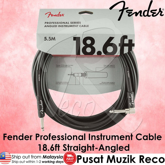 Fender Professional 099-0820-019 Series Angled 18.6Feet (5.5 Metre) Instrument Cable Black - Reco Music Malaysia