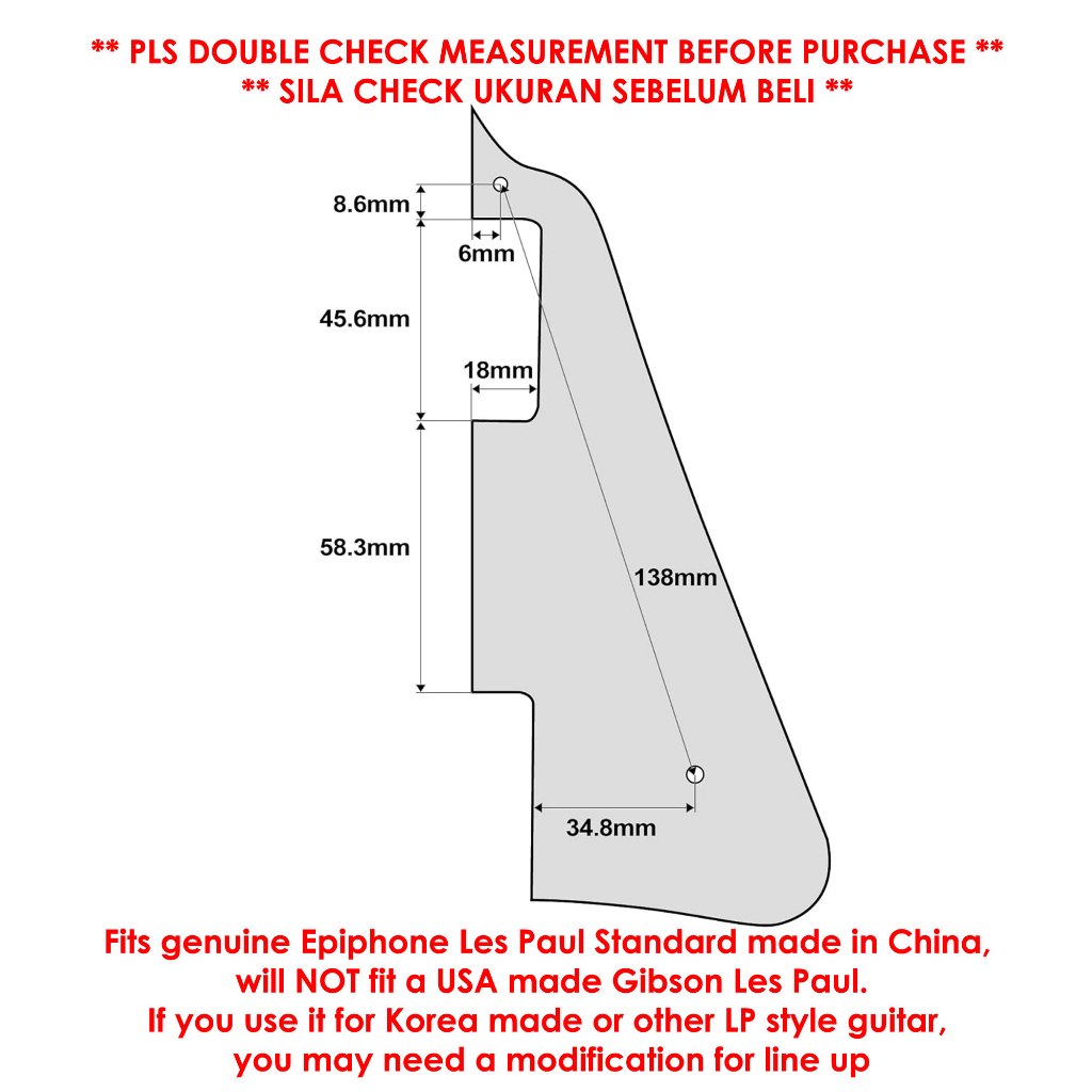 RM LP Electric Guitar Pickguard For China Made Epiphone Les Paul Standard - Reco Music Malaysia 