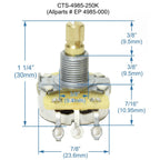 Technical drawing of a potentiometer with dimensions labeled - Reco Music Malaysia