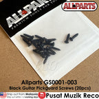 Pack of black guitar pickguard screws on a clear plastic sheet with Allparts branding - Reco Music Malaysia