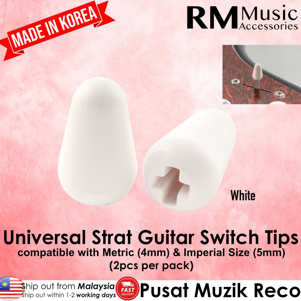 RM Universal Electric Guitar Switch Tip 2pcs – Strat Tele Pickup Selector Cap, Metric & Imperial, Made in Korea