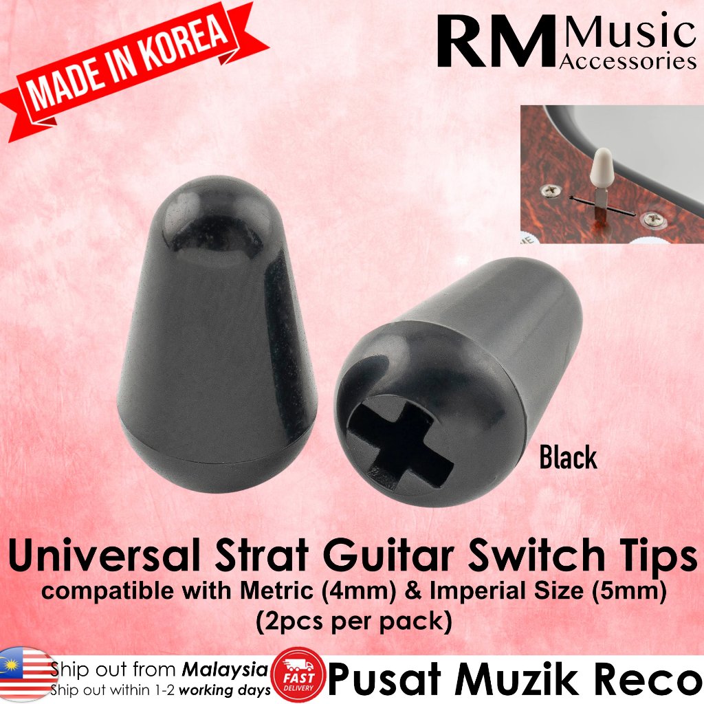 RM Universal Electric Guitar Switch Tip 2pcs – Strat Tele Pickup Selector Cap, Metric & Imperial, Made in Korea