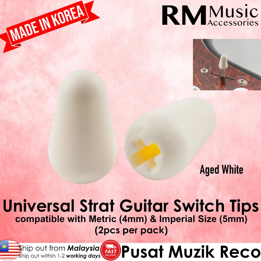 RM Universal Electric Guitar Switch Tip 2pcs – Strat Tele Pickup Selector Cap, Metric & Imperial, Made in Korea