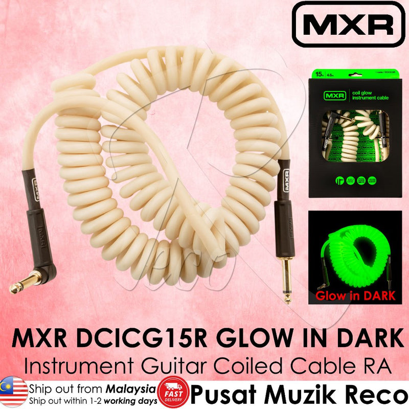 MXR DCICG15R glow in dark instrument guitar coiled cable on a pink background
