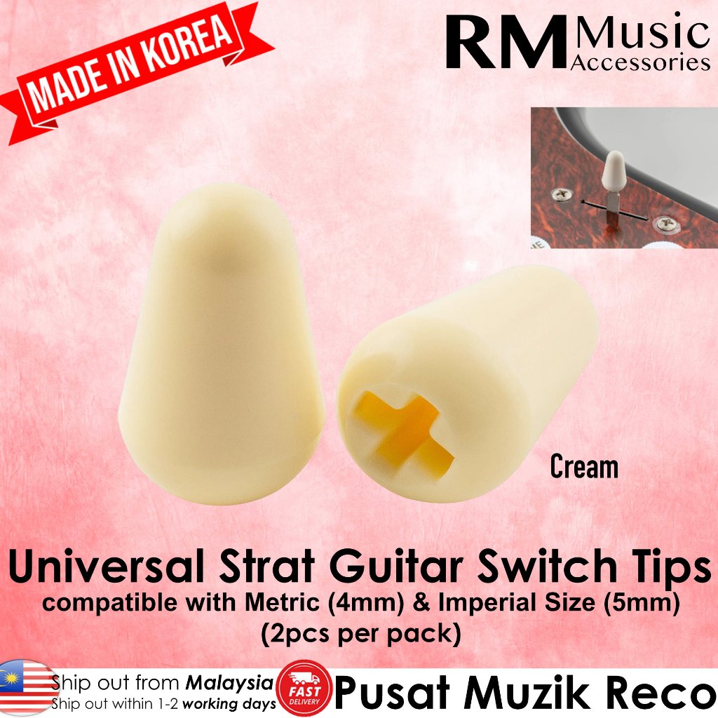 RM Universal Electric Guitar Switch Tip 2pcs – Strat Tele Pickup Selector Cap, Metric & Imperial, Made in Korea