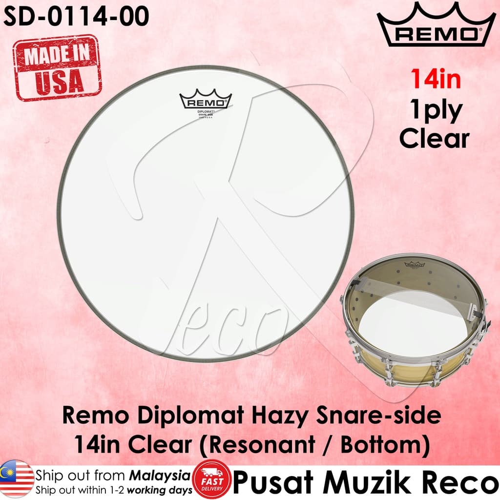 *Remo SD-0114-00 14" Hazy Diplomat Snare Side Drum Head - Reco Music Malaysia