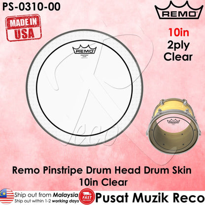 *Remo PS-0310-00 10" Pinstripe Clear Drum Head - Reco Music Malaysia