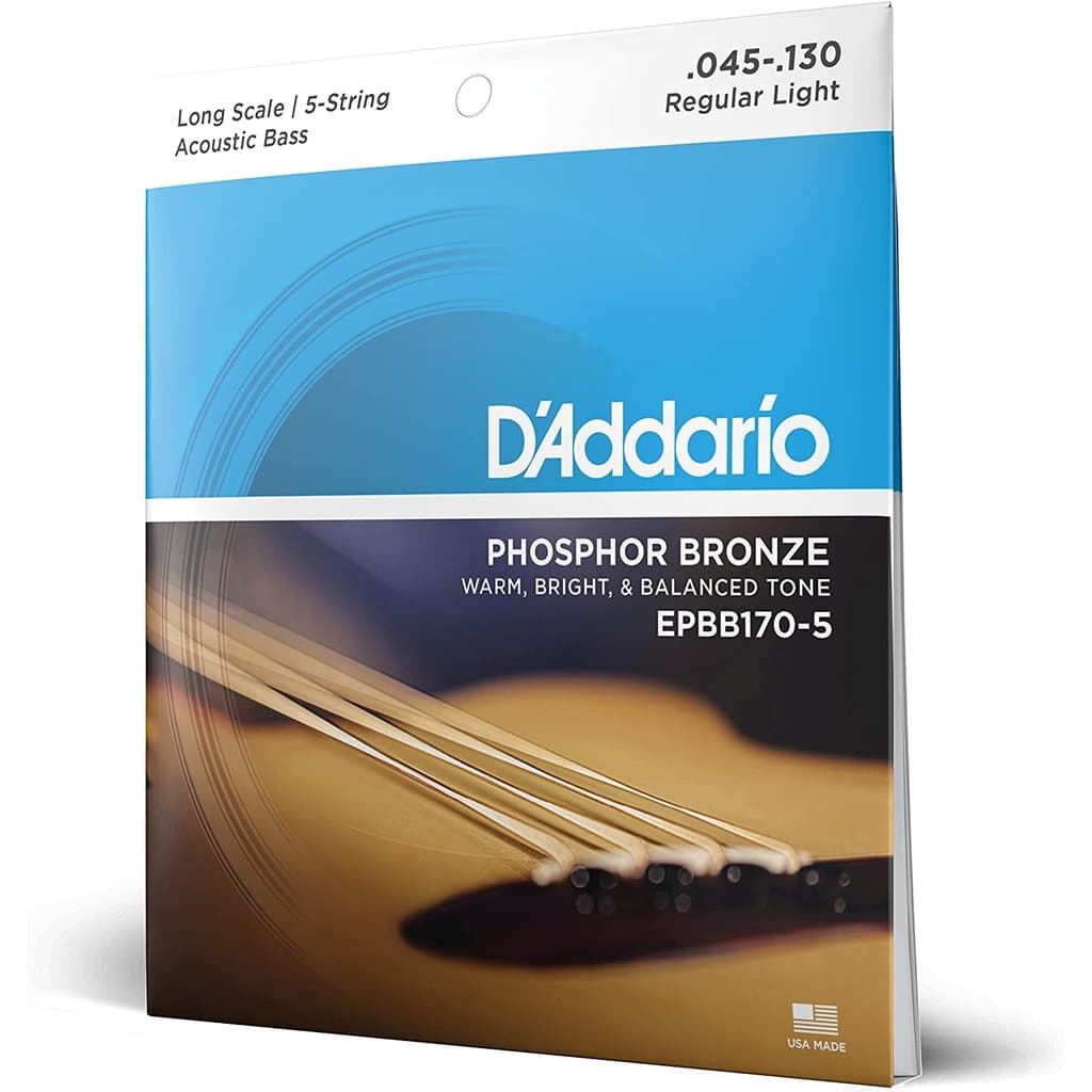 *D'Addario EPBB170-5 Regular Light 5-String Long Scale Coated Acoustic Bass Strings - Reco Music Malaysia