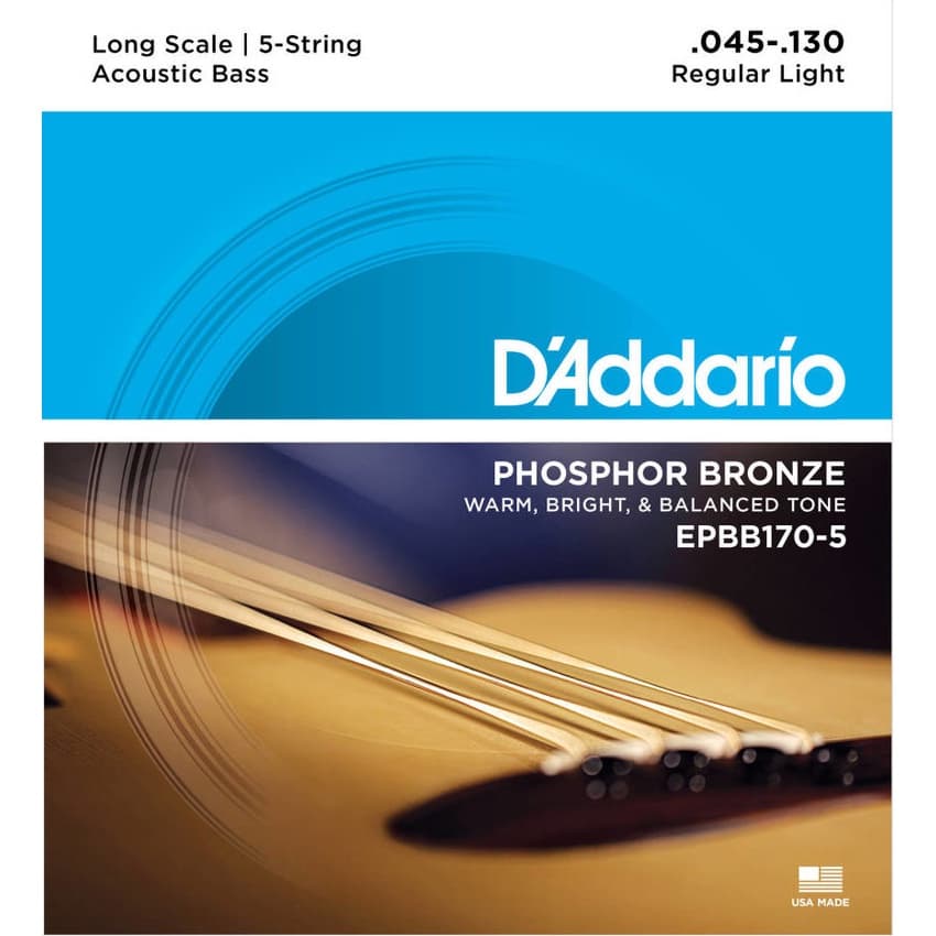 *D'Addario EPBB170-5 Regular Light 5-String Long Scale Coated Acoustic Bass Strings - Reco Music Malaysia