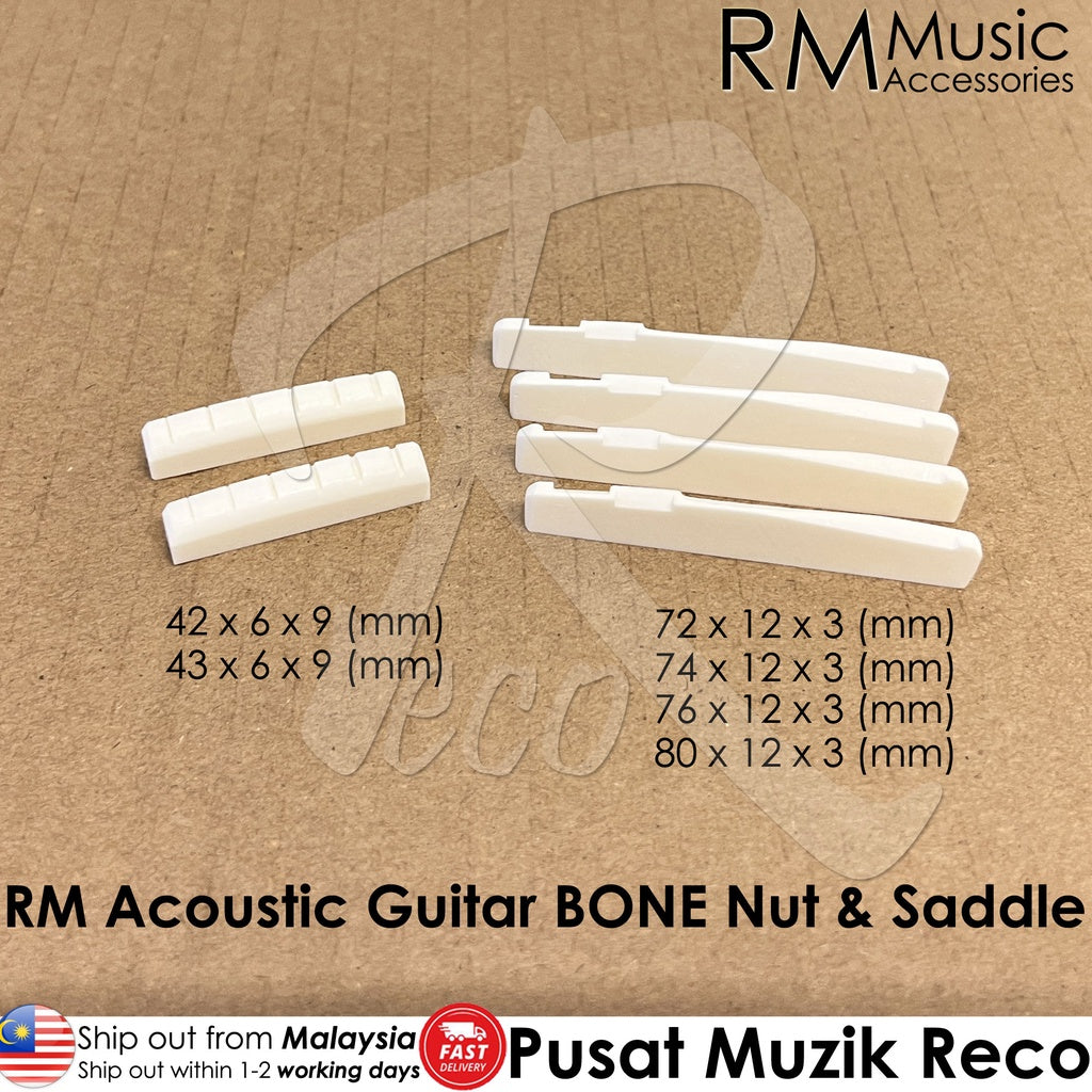 RM Acoustic Guitar BONE Top Nut Bottom Saddle 72mm 74mm 76mm 80mm NUT Saddle - Reco Music Malaysia