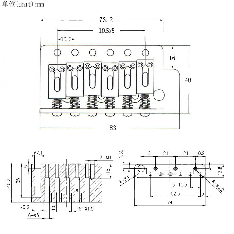 RM RTB80 Electric Guitar THICK BLOCK Tremolo Bridge System Set
