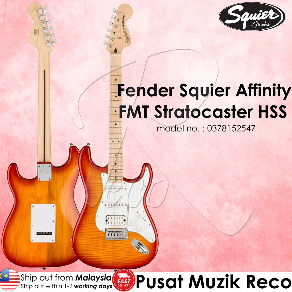 Fender Squier 0378152547 Affinity Stratocaster FMT Flame Maple Top HSS Electric Guitar Maple Fingerboard Sienna Sunburst - Reco Music Malaysia