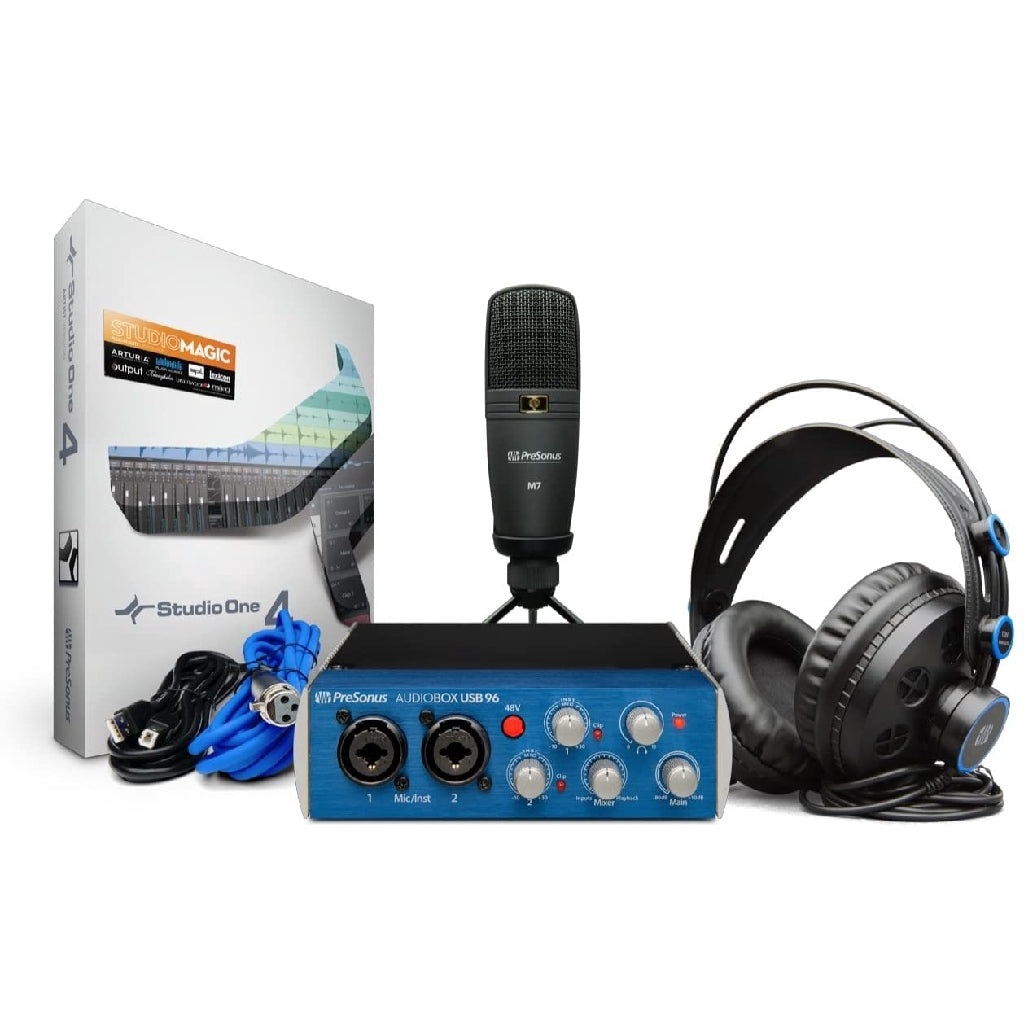 PreSonus AudioBox 96 Studio Recording Bundle Package with Interface, Headphones, Microphone and Studio One software - Reco Music Malaysia