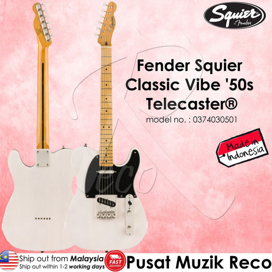 Fender Squier 0374030501 Classic Vibe 50s Telecaster Electric Guitar White Blonde Maple FB - Reco Music Malaysia