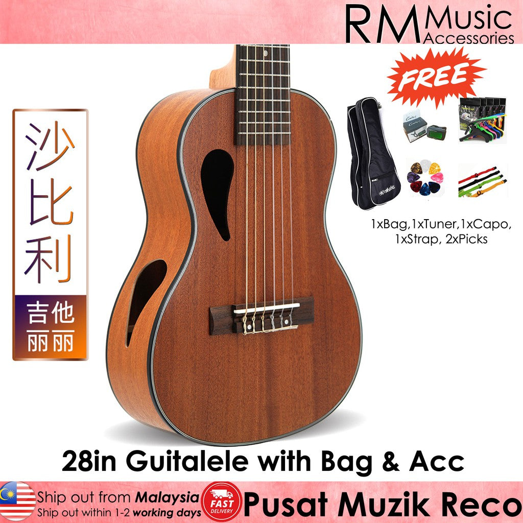 RM 28in 6 String Guitalele with Padded Bag & Acc Nylon String - Dark Brown Side Hole - Reco Music Malaysia