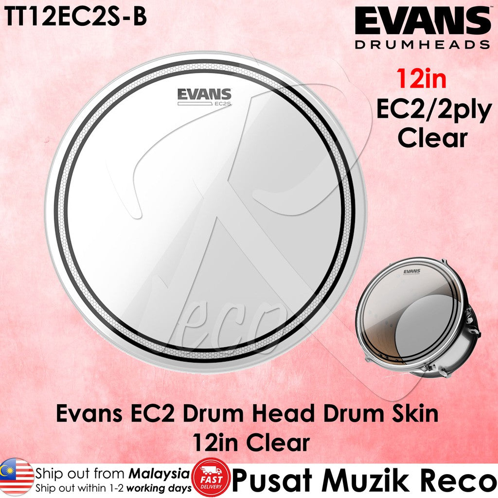 Evans TT12EC2S-B EC2 Clear Tom Drum Head with Sound Shaping Technology - Reco Music Malaysia