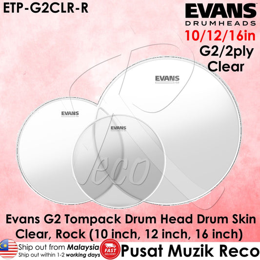 Evans ETP-G2CLR-R G2 Tompack 10in 12in 16in Clear Tom Rock Pack - Reco Music Malaysia