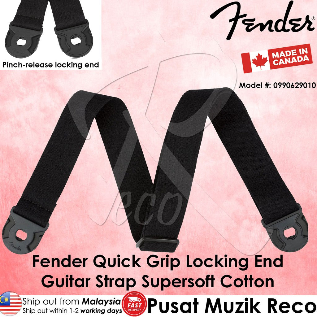 Fender 0990629010 Black Supersoft Cotton Quick Grip Locking End Straps - Reco Music Malaysia