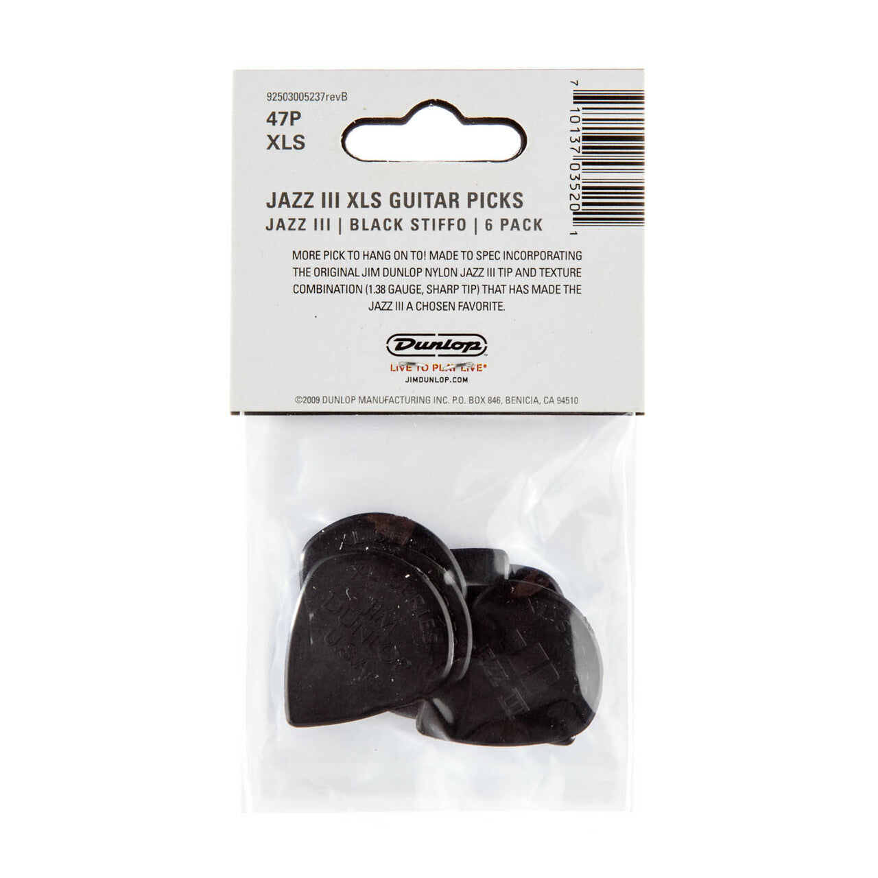 Dunlop 47PXLS NYLON Jazz III XL Black Stiffo Guitar Picks (6pcs) | Reco Music Malaysia