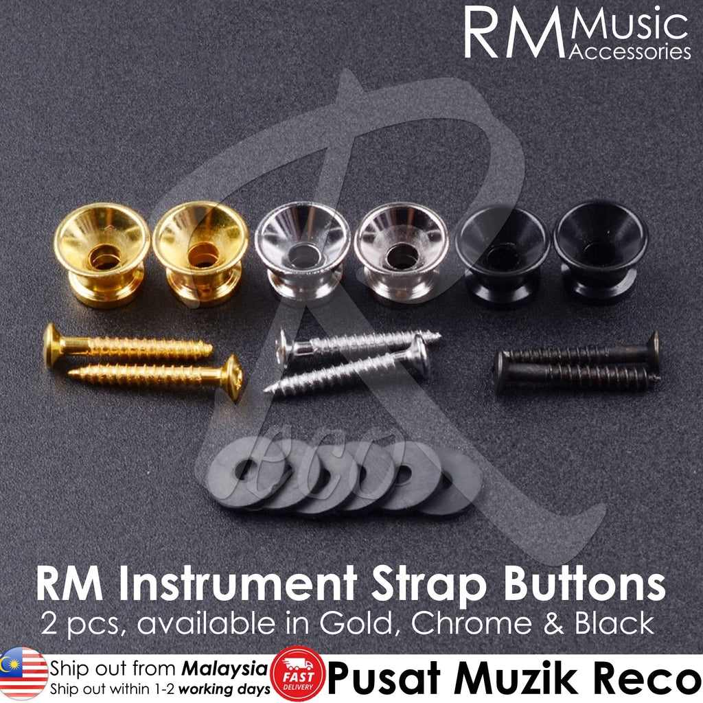 RM RSB6 Instrument Guitar Ukulele Strap Button 2 pcs Black / Chrome / Gold - Reco Music Malaysia