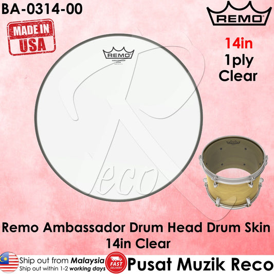 Remo BA-0314-00 Ambassador Clear Drumhead, 14″ - Reco Music Malaysia