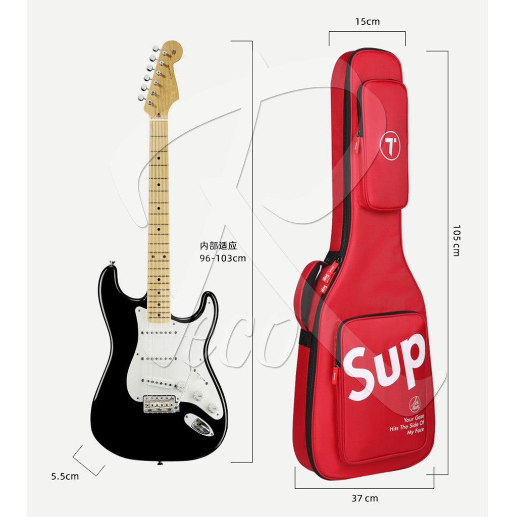 RM 20mm Thick Padded Electric Guitar Bag with Neck Rest Designer Series (Red/Black , Full Red) - Reco Music Malaysia