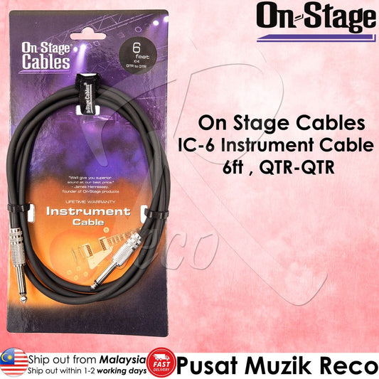 On Stage OSS IC-6 Instrument Guitar Cable 6ft (QTR-QTR) - Reco Music Malaysia