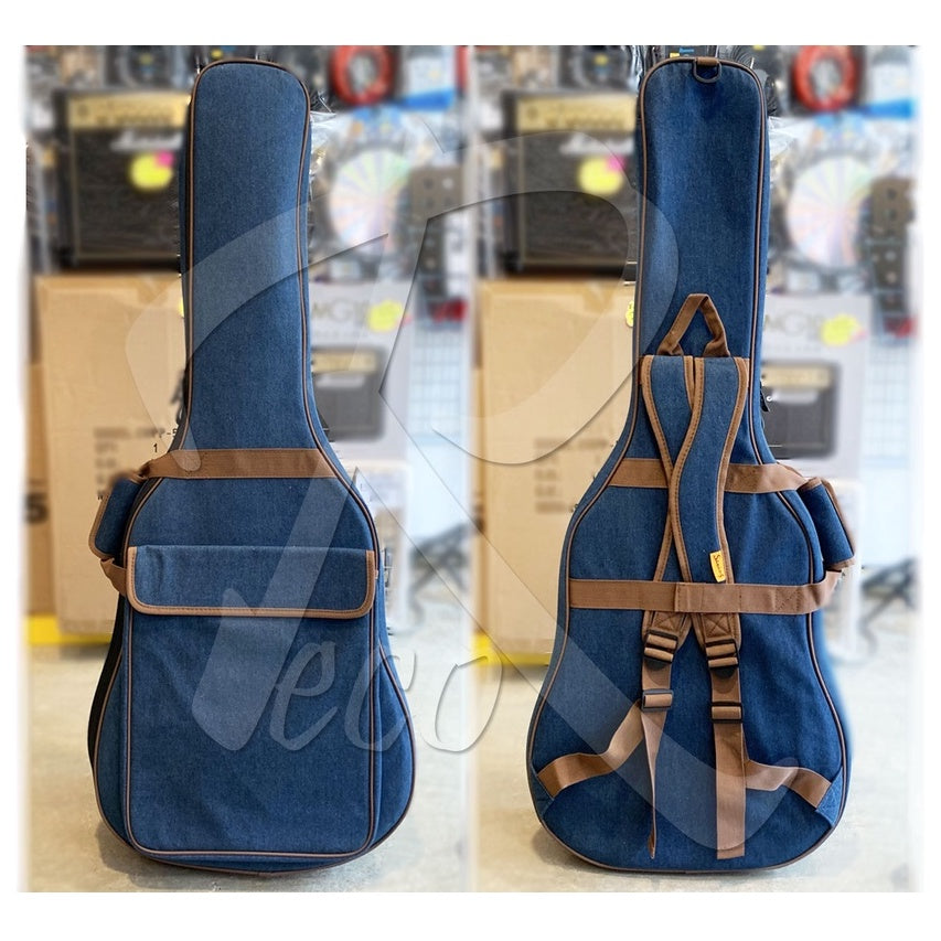 RM RAB200 20mm Denim Jeans Material Thick Padded Acoustic Guitar Bag with Neck Rest Double Shoulder Strap - Reco Music Malaysia