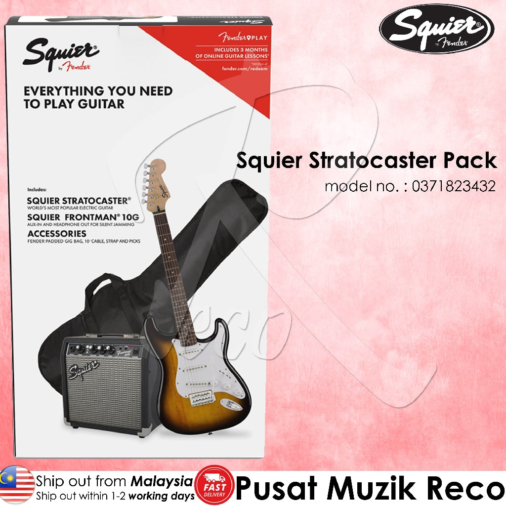 Fender Squier 0371823432 Stratocaster Electric Guitar Starter Package w/Gig Bag & Frontman 10G Amp , Brown Sunburst - Reco Music Malaysia