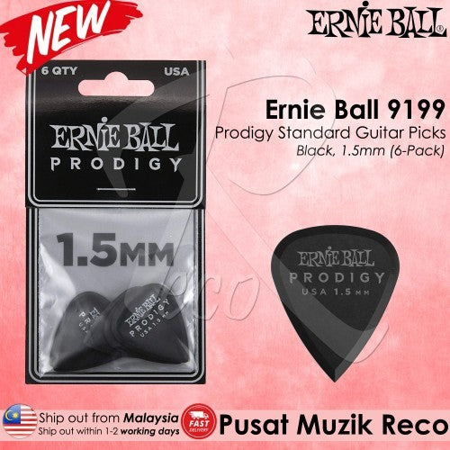 Ernie Ball PO9199 1.5mm Black Standard Prodigy Guitar Picks, Pack Of 6 - Reco Music Malaysia