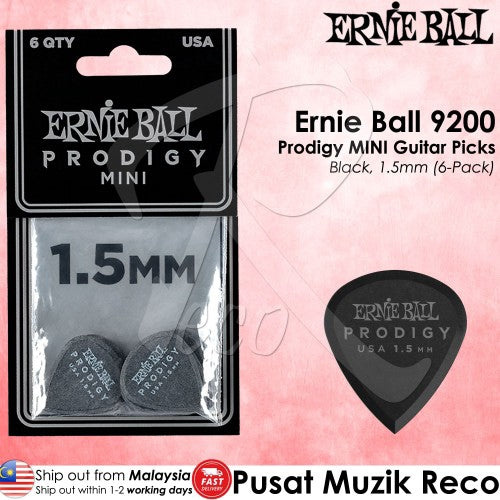 Ernie Ball PO9200 1.5mm Black MINI Prodigy Guitar Picks, Pack Of 6 - Reco Music Malaysia