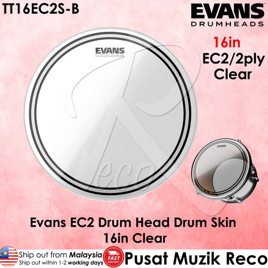 Evans TT16EC2S-B EC2 Clear Tom Drum Head with Sound Shaping Technology - Reco Music Malaysia