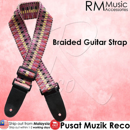 RM Braided Guitar Strap Assorted Color Thick End Acoustic Electric Guitar Strap - Reco Music Malaysia