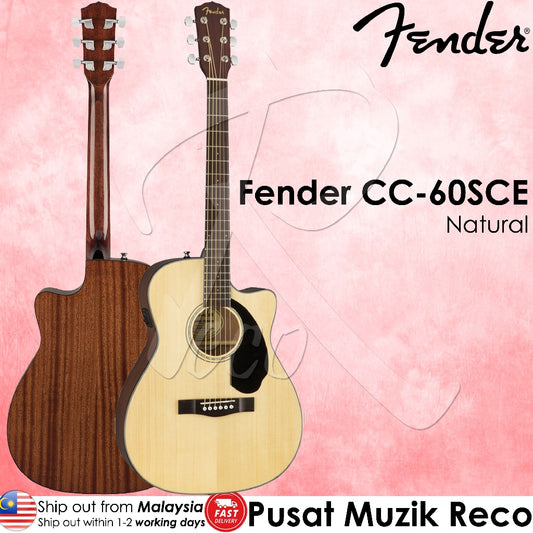 Fender CC-60SCE Natural Solid Top 6-String Concert Acoustic-Electric Guitar | Reco Music Malaysia