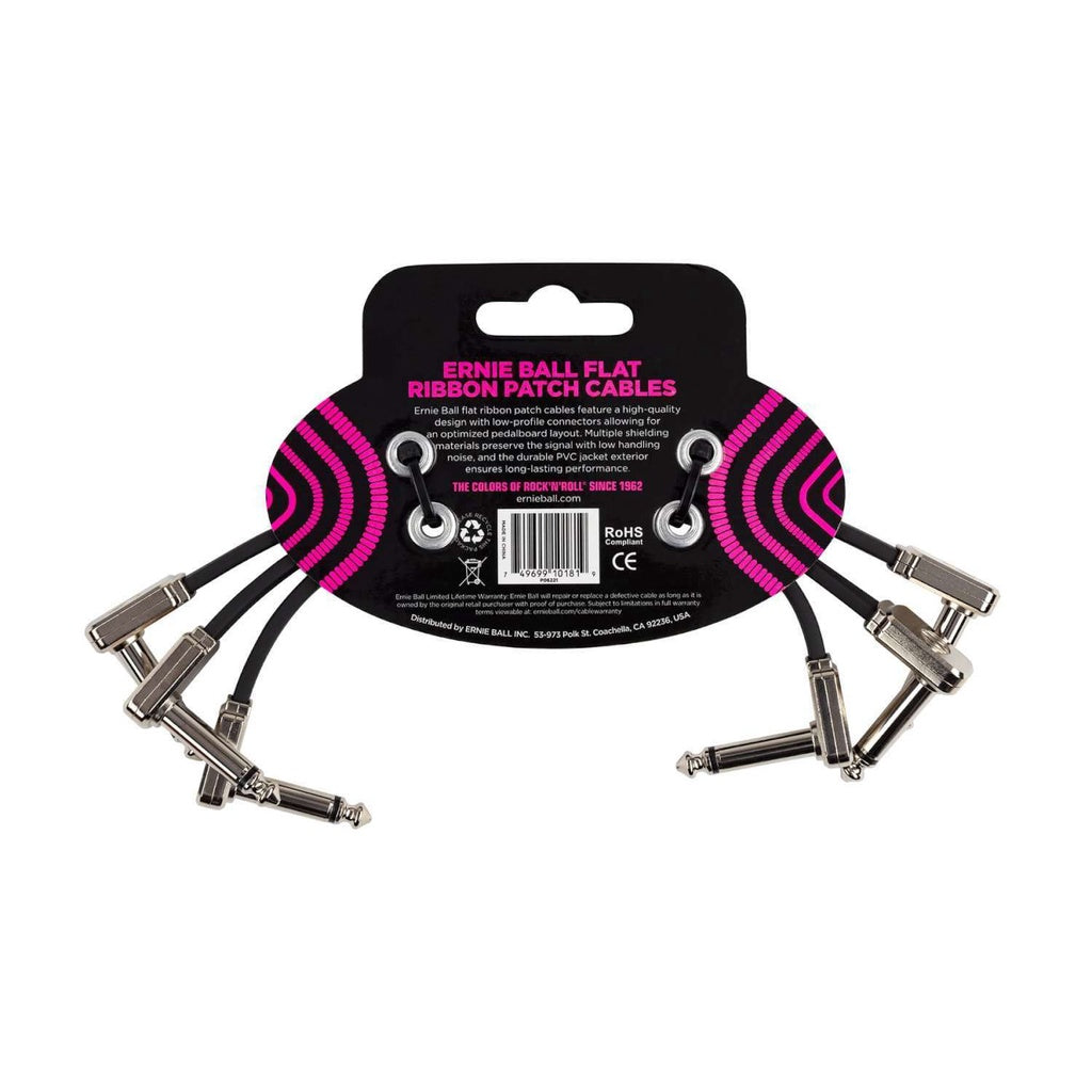 Ernie Ball 6221 6 Inch BLACK Flat Ribbon Guitar Effect Pedal Patch Cable 3/Pack - Reco Music Malaysia